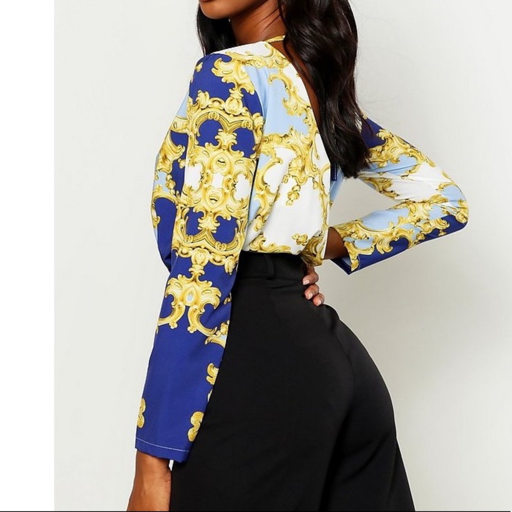 Satin chain print wrap blouse - Picture 3 of 6